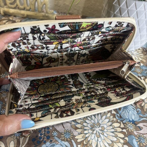 Sakroots Women's Ivory/Brown Coated Canvas Floral Print Zipper Wallet H4"xW6.5" - Picture 4 of 6